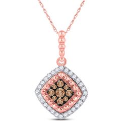 Womens Round Brown Diamond Offset Square Pendant 1/4 Cttw 10kt Rose Gold - REF-17R5X