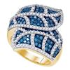 Image 1 : Womens Round Blue Color Enhanced Diamond Leaf Fashion Ring 2 Cttw 10kt Yellow Gold - REF-71X9A
