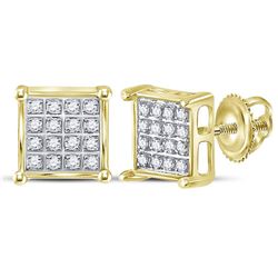 Womens Round Diamond Square Cluster Earrings 1/10 Cttw 10kt Yellow Gold - REF-9K5Y