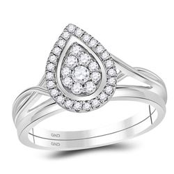 Diamond Teardrop Cluster Bridal Wedding Ring Band Set 1/3 Cttw 10kt White Gold - REF-29F9W