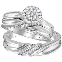 His Hers Round Diamond Cluster Matching Wedding Set 1/4 Cttw 10kt White Gold - REF-42N9F