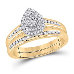 Round Diamond Pear Bridal Wedding Ring Band Set 1/3 Cttw 10kt Yellow Gold - REF-35X5A