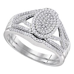 Round Diamond Bridal Wedding Ring Band Set 3/8 Cttw 10kt White Gold - REF-27W9K