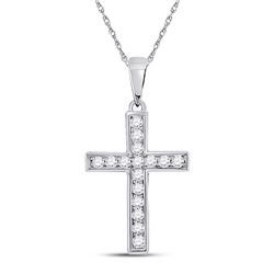 Womens Round Diamond Cross Pendant 1/10 Cttw 10kt White Gold - REF-8Y9N