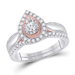 Round Diamond Bridal Wedding Ring Band Set 1/2 Cttw 10kt Two-tone Gold - REF-46Y5N