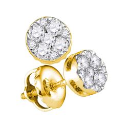 Womens Round Diamond Cluster Earrings 1/4 Cttw 14kt Yellow Gold - REF-21M5H