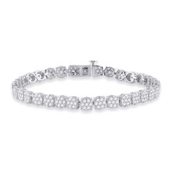 Womens Round Diamond Cluster Tennis Bracelet 3-1/3 Cttw 14kt White Gold - REF-239F9W