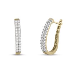 Womens Round Diamond Oblong Hoop Earrings 1 Cttw 14kt Yellow Gold - REF-74N9F