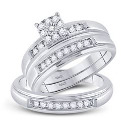 His Hers Round Diamond Solitaire Matching Wedding Set 3/8 Cttw 10kt White Gold - REF-38F9W