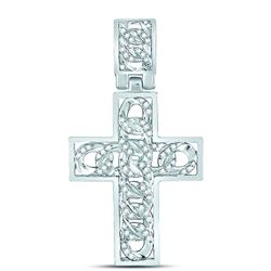 Mens Round Diamond Curb Link Cross Charm Pendant 5/8 Cttw 10kt White Gold - REF-41K5Y