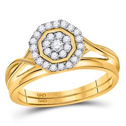 Round Diamond Bridal Wedding Ring Band Set 1/3 Cttw 10kt Yellow Gold - REF-24Y9N