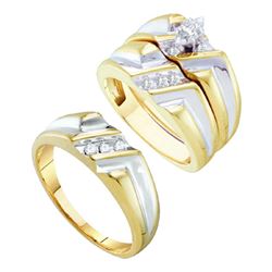 His Hers Marquise Diamond Solitaire Matching Wedding Set 1/4 Cttw 10kt Yellow Gold - REF-47A9M