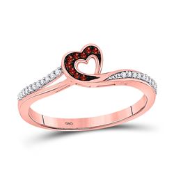 Womens Round Red Color Enhanced Diamond Heart Ring 1/10 Cttw 10kt Rose Gold - REF-11N9F