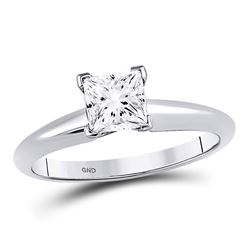 Womens Princess Diamond Solitaire Bridal Wedding Engagement Ring 1 Cttw 14kt White Gold - REF-252K9Y