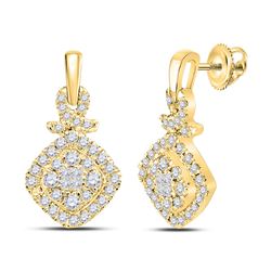 Womens Princess Diamond Cushion Cluster Dangle Earrings 1/2 Cttw 14kt Yellow Gold - REF-41K5Y