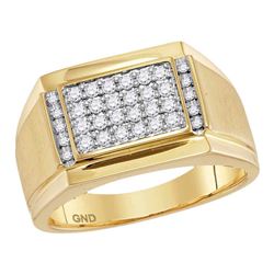 Mens Round Diamond Square Cluster Ring 3/8 Cttw 14kt Yellow Gold - REF-62H9R