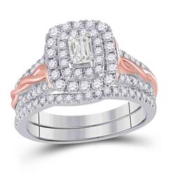 Emerald Diamond Bridal Wedding Ring Band Set 1 Cttw 14kt Two-tone Gold - REF-115N9F