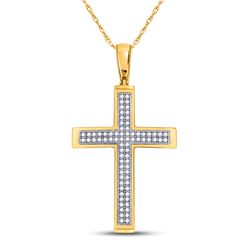 Womens Round Diamond Cross Pendant 1/4 Cttw 10kt Yellow Gold - REF-20F5W