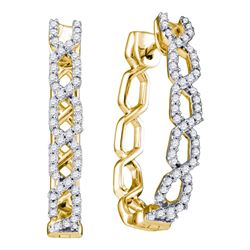 Womens Round Diamond Hoop Earrings 1/2 Cttw 10kt Yellow Gold - REF-43A5M