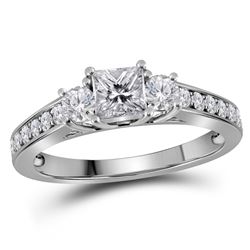 Princess Diamond 3-stone Bridal Wedding Engagement Ring 1 Cttw 14kt White Gold - REF-109W5K