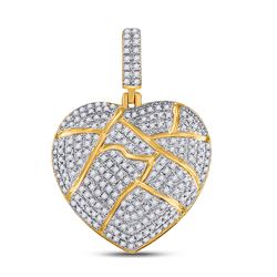 Mens Round Diamond Broken Heart Charm Pendant 5/8 Cttw 10kt Yellow Gold - REF-32F5W