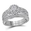 Image 1 : Round Diamond Cluster Bridal Wedding Ring Band Set 1/2 Cttw 14kt White Gold - REF-60Y5N