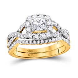 Princess Diamond Twist Bridal Wedding Ring Band Set 1 Cttw 14kt Yellow Gold - REF-99X9A