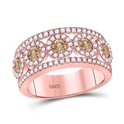 Womens Round Brown Diamond Band Ring 1-3/8 Cttw 14kt Rose Gold - REF-93W9K