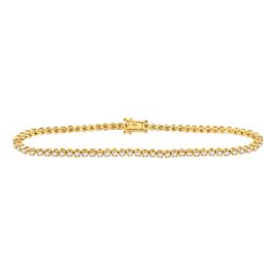 Womens Round Diamond Studded Tennis Bracelet 1-1/5 Cttw 10kt Yellow Gold - REF-71Y9N