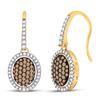 Image 1 : Womens Round Brown Diamond Dangle Earrings 3/4 Cttw 10kt Yellow Gold - REF-32Y5N