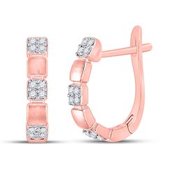 Womens Round Diamond Hoop Earrings 1/10 Cttw 14kt Rose Gold - REF-16A9M