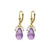 Genuine 14.4 ctw White Topaz & Amethyst Earrings 14KT Yellow Gold - REF-46H7X