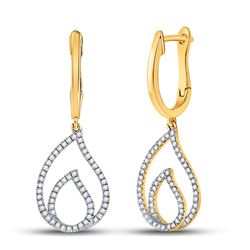 Womens Round Diamond Teardrop Dangle Earrings 1/3 Cttw 10kt Yellow Gold - REF-26A9M