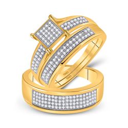 His Hers Round Diamond Cluster Matching Wedding Set 1/2 Cttw 10kt Yellow Gold - REF-55N9F