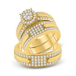 His Hers Round Diamond Cluster Matching Wedding Set 1-7/8 Cttw 14kt Yellow Gold - REF-197N5F