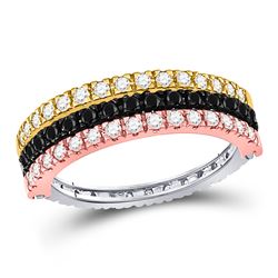 Womens Round Black Color Enhanced Diamond Convertible Band Ring 1 Cttw 10kt Tri-Tone Gold - REF-43X5