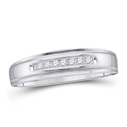 Mens Round Diamond Wedding Band Ring 1/12 Cttw 14kt White Gold - REF-21W9K