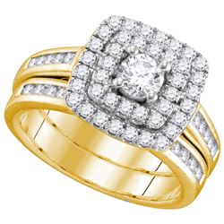 Round Diamond Double Halo Bridal Wedding Ring Band Set 1 Cttw 14kt Yellow Gold - REF-101M5H