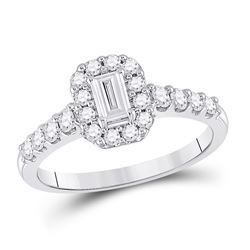 Emerald Diamond Halo Bridal Wedding Engagement Ring 3/4 Cttw 14kt White Gold - REF-70R9X