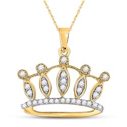 Womens Round Diamond Crown Tiara Fashion Pendant 1/6 Cttw 10kt Yellow Gold - REF-9K5Y