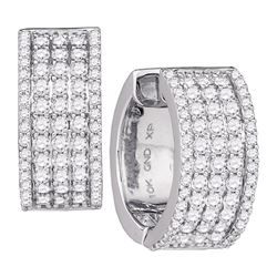 Womens Round Diamond Huggie Earrings 1-5/8 Cttw 10kt White Gold - REF-104K9Y