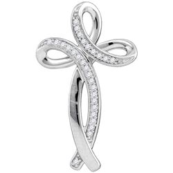 Womens Round Diamond Rounded Cross Pendant 1/10 Cttw 10kt White Gold - REF-10H5R