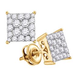 Womens Round Diamond Square Cluster Stud Earrings 1 Cttw 10kt Yellow Gold - REF-45H5R