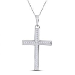 Womens Princess Diamond Cross Pendant 1/6 Cttw 10kt White Gold - REF-8M5H