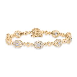 Womens Baguette Diamond Oval Link Bracelet 2 Cttw 14kt Yellow Gold - REF-178A5M