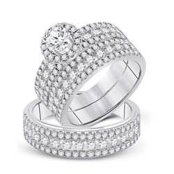 His Hers Round Diamond Solitaire Matching Wedding Set 3 Cttw 14kt White Gold - REF-296N5F