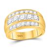 Image 1 : Mens Round Diamond Triple Row Band Ring 2-1/3 Cttw 14kt Yellow Gold - REF-219R5X