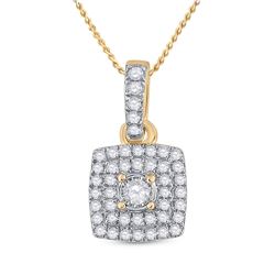 Womens Round Diamond Square Pendant 1/4 Cttw 10kt Yellow Gold - REF-15N9F
