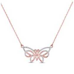 Womens Round Diamond Butterfly Bug Pendant Necklace 1/5 Cttw 10kt Rose Gold - REF-17F5W