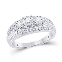 Round Diamond 3-stone Bridal Wedding Engagement Ring 1/2 Cttw 10kt White Gold - REF-43X9A